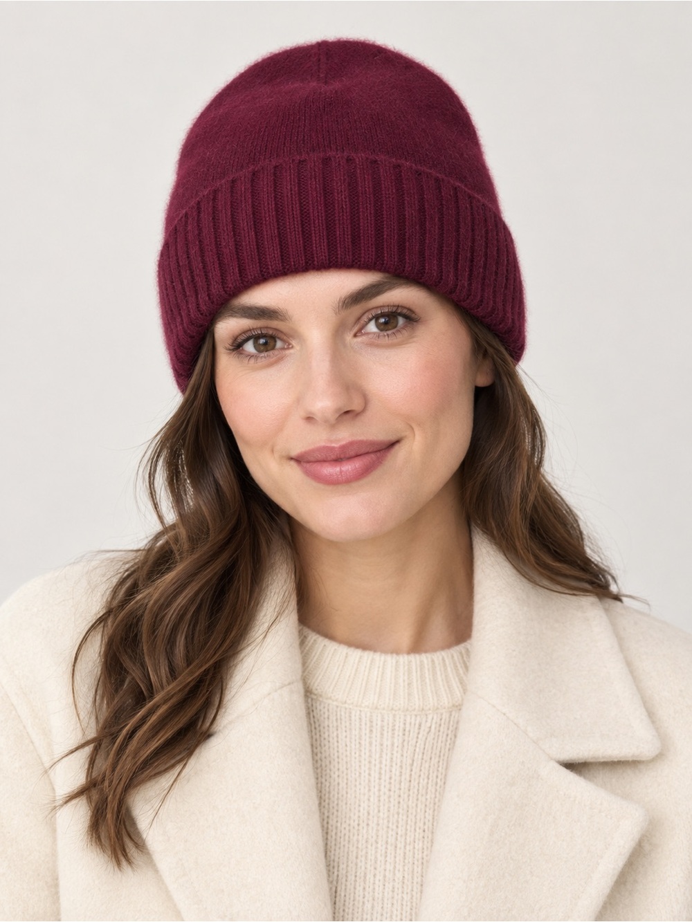 Nordstrom Rack Burgundy Cashmere Feel Ribbed Knit Beanie One Size